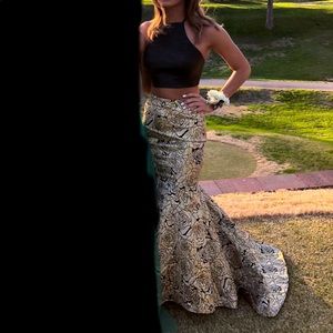 Prom dress - La Femme Gold and Black Two Piece